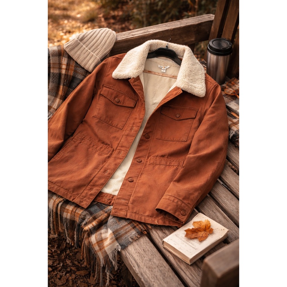 Hang Ten Sherpa Lined‎ Utility Jacket Women's Small Rust Brown Fleece Coat NWOT